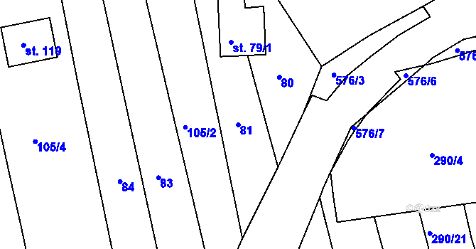 Parcela st. 81 v KÚ Lhota u Choryně, Katastrální mapa