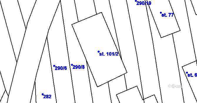 Parcela st. 101/2 v KÚ Lhota u Choryně, Katastrální mapa