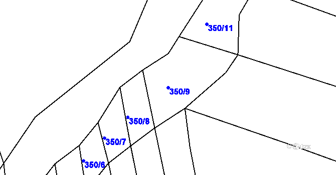 Parcela st. 350/9 v KÚ Lhota u Choryně, Katastrální mapa