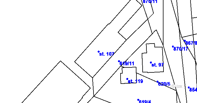 Parcela st. 107 v KÚ Lhota u Chroustovic, Katastrální mapa