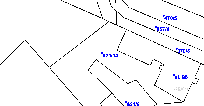 Parcela st. 621/13 v KÚ Lhota u Chroustovic, Katastrální mapa