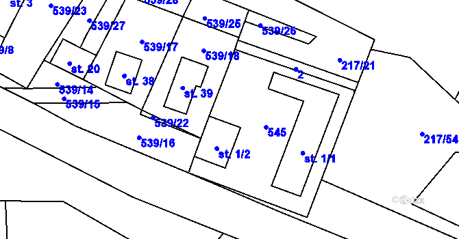 Parcela st. 1 v KÚ Lhota u Kamenice nad Lipou, Katastrální mapa