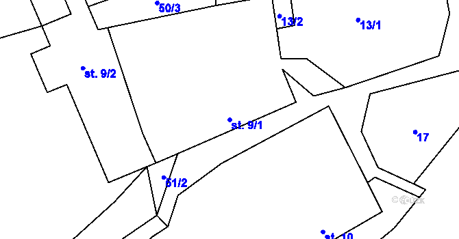 Parcela st. 9/1 v KÚ Lhota u Kamenice nad Lipou, Katastrální mapa