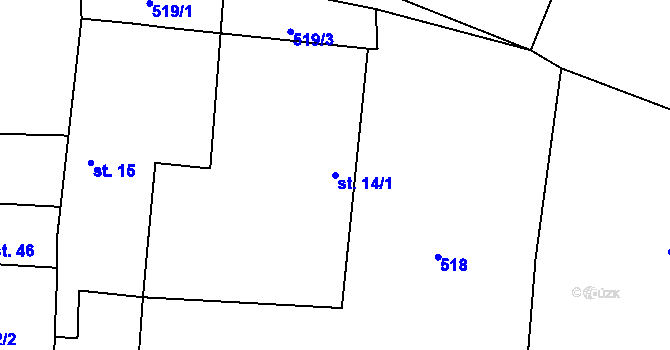 Parcela st. 14/1 v KÚ Lhota u Kamenice nad Lipou, Katastrální mapa