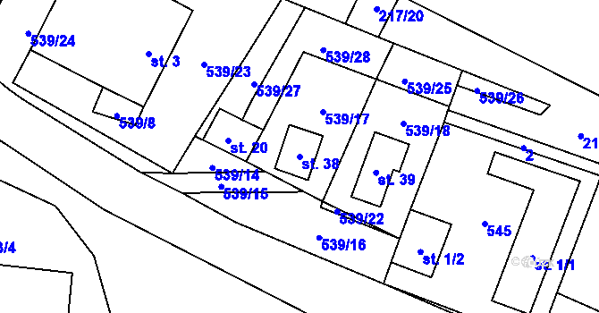 Parcela st. 38 v KÚ Lhota u Kamenice nad Lipou, Katastrální mapa