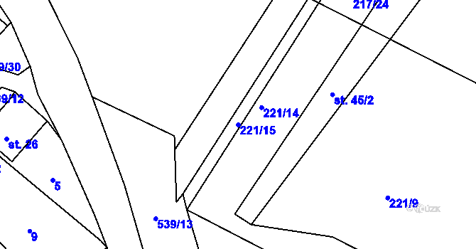 Parcela st. 221/15 v KÚ Lhota u Kamenice nad Lipou, Katastrální mapa