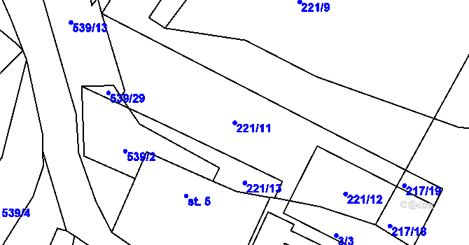 Parcela st. 221/11 v KÚ Lhota u Kamenice nad Lipou, Katastrální mapa