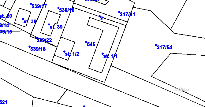Parcela st. 1/1 v KÚ Lhota u Kamenice nad Lipou, Katastrální mapa