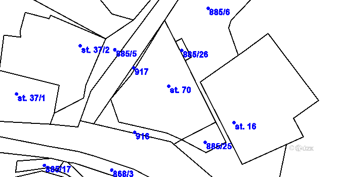 Parcela st. 70 v KÚ Lhota u Kelče, Katastrální mapa