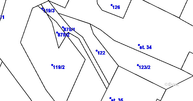 Parcela st. 122 v KÚ Lhota u Kelče, Katastrální mapa