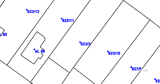 Parcela st. 623/3 v KÚ Lhota u Kelče, Katastrální mapa