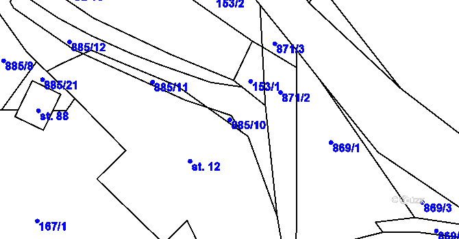 Parcela st. 885/10 v KÚ Lhota u Kelče, Katastrální mapa