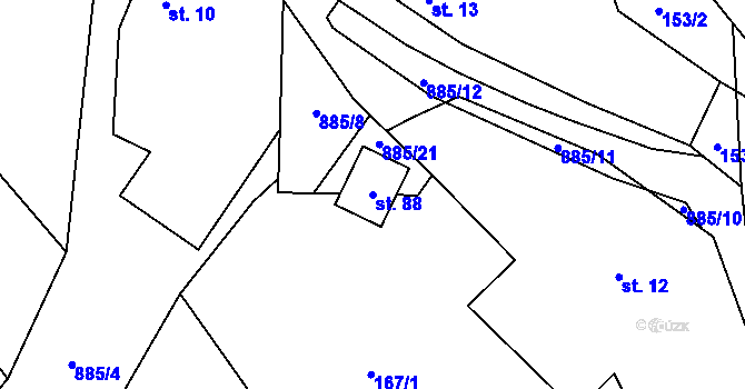 Parcela st. 88 v KÚ Lhota u Kelče, Katastrální mapa