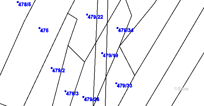 Parcela st. 479/19 v KÚ Lhota u Kelče, Katastrální mapa
