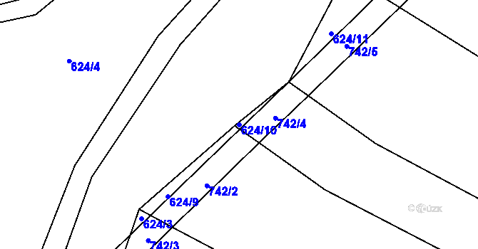 Parcela st. 624/10 v KÚ Lhota u Kelče, Katastrální mapa