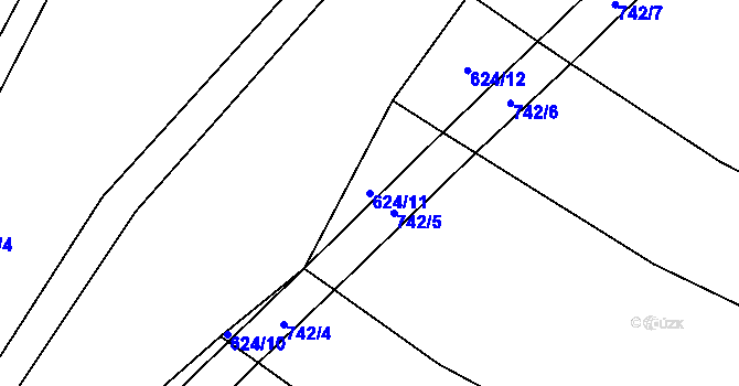 Parcela st. 624/11 v KÚ Lhota u Kelče, Katastrální mapa