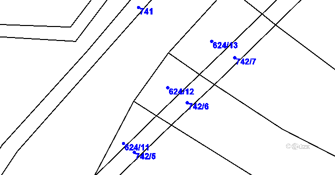 Parcela st. 624/12 v KÚ Lhota u Kelče, Katastrální mapa
