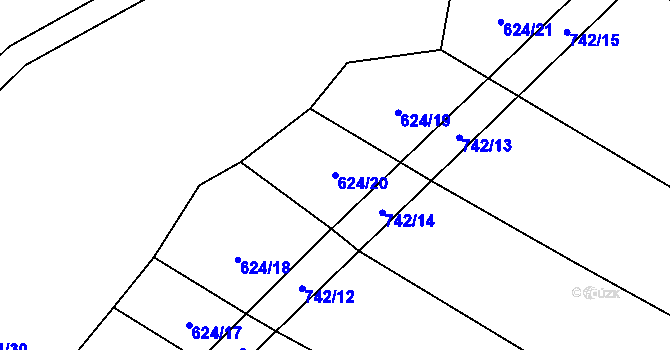 Parcela st. 624/20 v KÚ Lhota u Kelče, Katastrální mapa