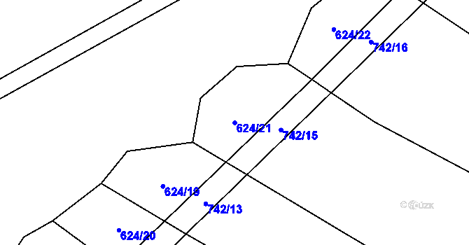 Parcela st. 624/21 v KÚ Lhota u Kelče, Katastrální mapa