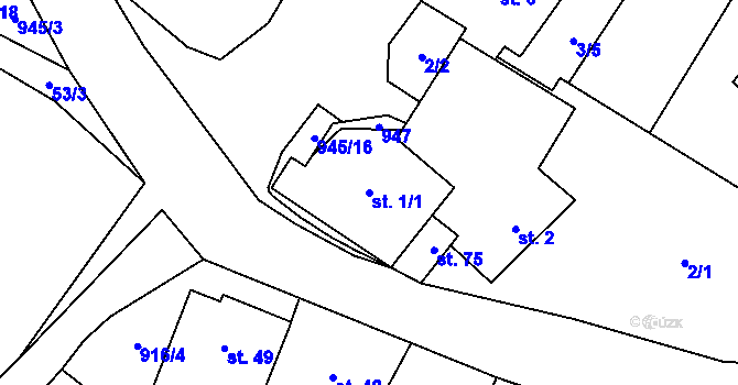 Parcela st. 1/1 v KÚ Lhota u Lysic, Katastrální mapa
