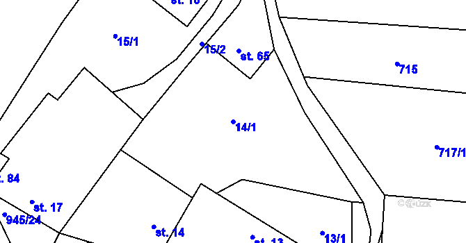 Parcela st. 14/1 v KÚ Lhota u Lysic, Katastrální mapa