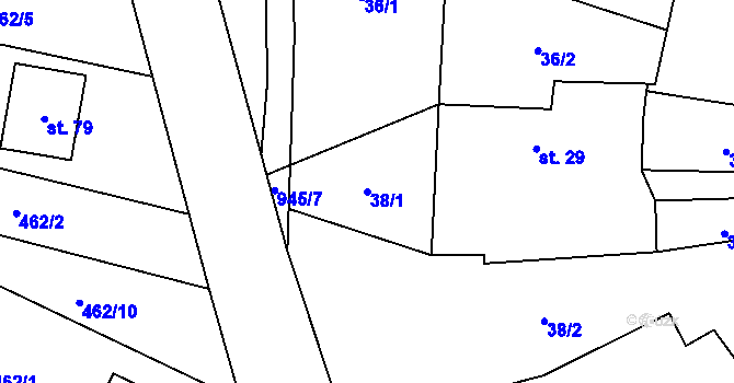 Parcela st. 38/1 v KÚ Lhota u Lysic, Katastrální mapa