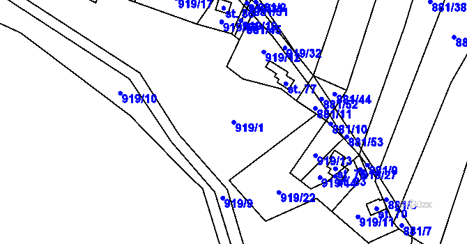 Parcela st. 919/1 v KÚ Lhota u Lysic, Katastrální mapa