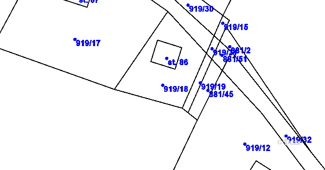 Parcela st. 919/18 v KÚ Lhota u Lysic, Katastrální mapa