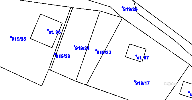 Parcela st. 919/23 v KÚ Lhota u Lysic, Katastrální mapa