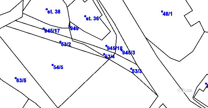 Parcela st. 53/4 v KÚ Lhota u Lysic, Katastrální mapa