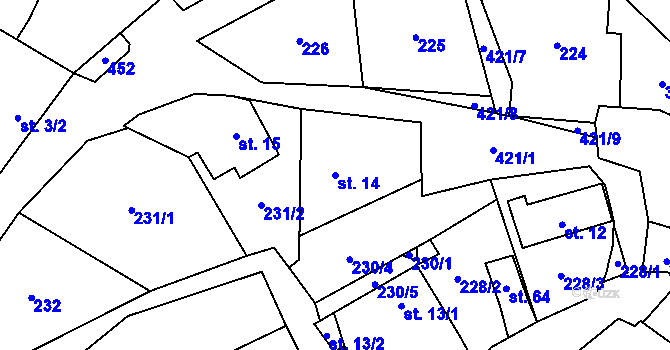 Parcela st. 14 v KÚ Lhota u Olešnice, Katastrální mapa