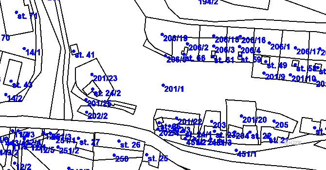 Parcela st. 201/1 v KÚ Lhota u Olešnice, Katastrální mapa