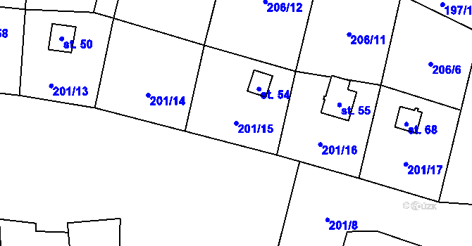 Parcela st. 201/15 v KÚ Lhota u Olešnice, Katastrální mapa