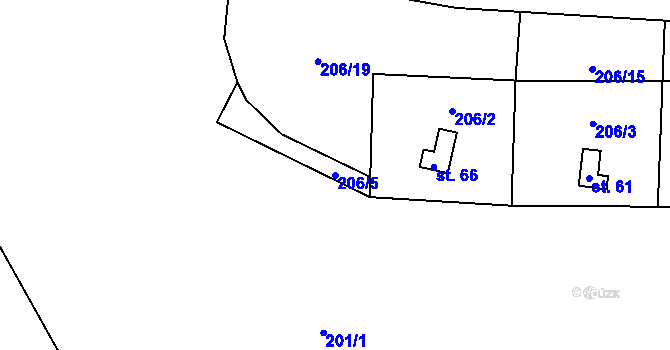 Parcela st. 206/5 v KÚ Lhota u Olešnice, Katastrální mapa