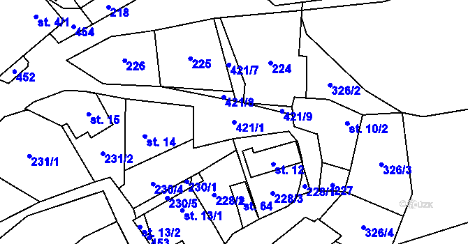 Parcela st. 421/1 v KÚ Lhota u Olešnice, Katastrální mapa