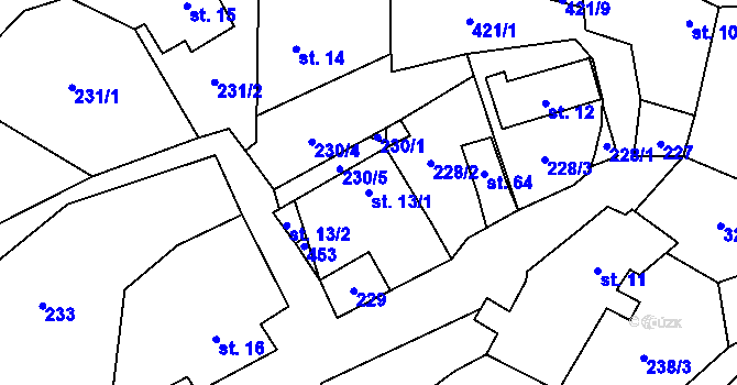 Parcela st. 13/1 v KÚ Lhota u Olešnice, Katastrální mapa