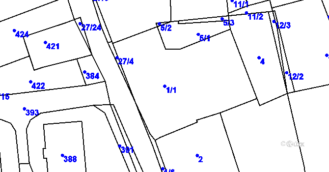 Parcela st. 1/1 v KÚ Lhota u Příbramě, Katastrální mapa