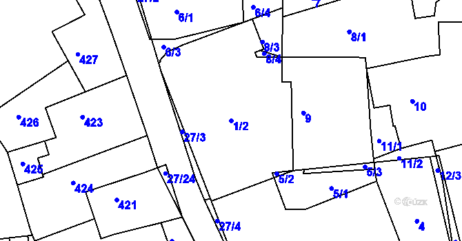 Parcela st. 1/2 v KÚ Lhota u Příbramě, Katastrální mapa