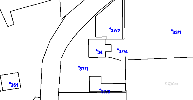 Parcela st. 34 v KÚ Lhota u Příbramě, Katastrální mapa