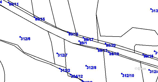 Parcela st. 89/1 v KÚ Lhota u Příbramě, Katastrální mapa