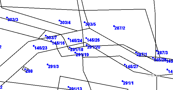 Parcela st. 291/20 v KÚ Lhota u Příbramě, Katastrální mapa