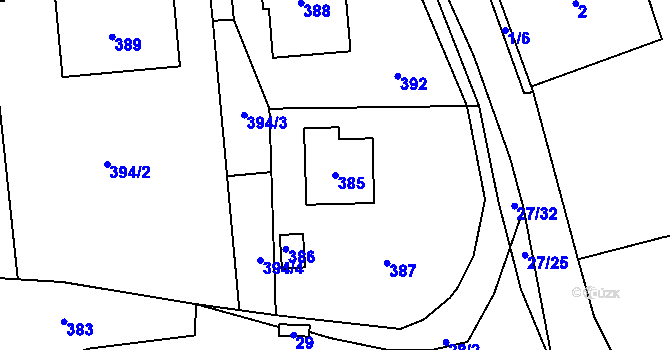 Parcela st. 385 v KÚ Lhota u Příbramě, Katastrální mapa
