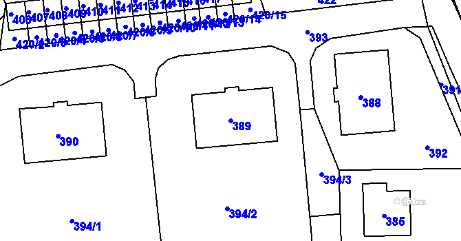 Parcela st. 389 v KÚ Lhota u Příbramě, Katastrální mapa