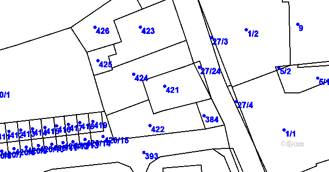 Parcela st. 421 v KÚ Lhota u Příbramě, Katastrální mapa