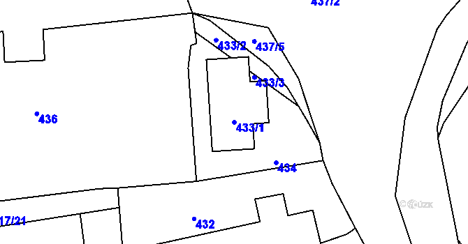 Parcela st. 433/1 v KÚ Lhota u Příbramě, Katastrální mapa