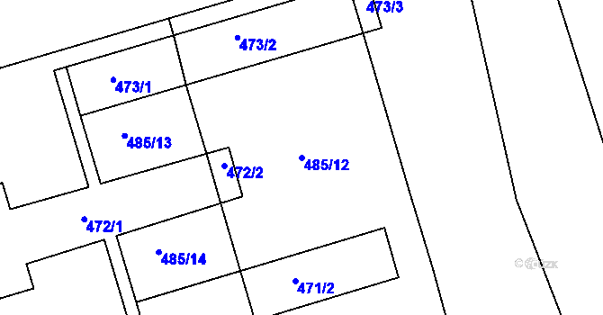 Parcela st. 485/12 v KÚ Lhota u Příbramě, Katastrální mapa