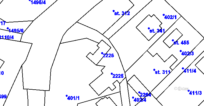 Parcela st. 2226 v KÚ Lhota u Vsetína, Katastrální mapa