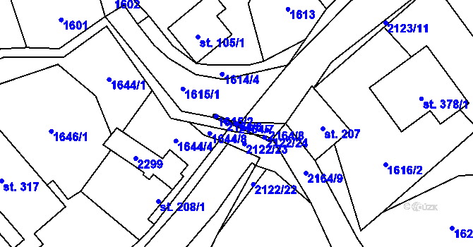 Parcela st. 2164/7 v KÚ Lhota u Vsetína, Katastrální mapa