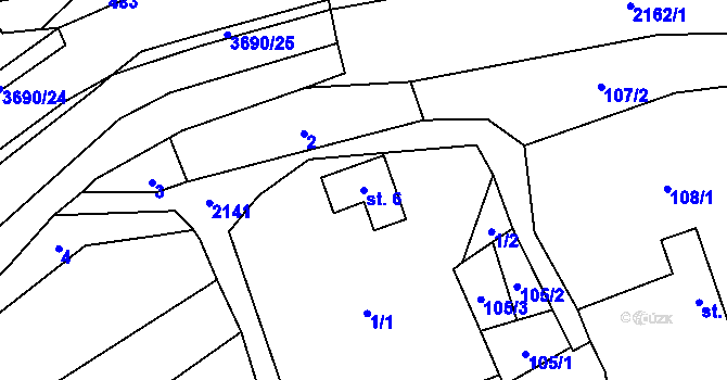 Parcela st. 6 v KÚ Lhota u Vsetína, Katastrální mapa