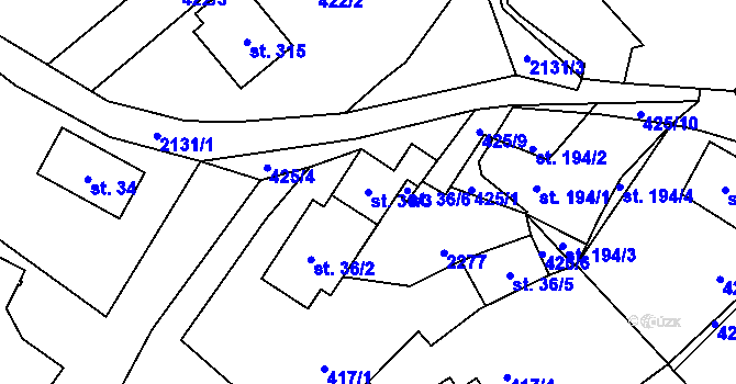 Parcela st. 36/3 v KÚ Lhota u Vsetína, Katastrální mapa